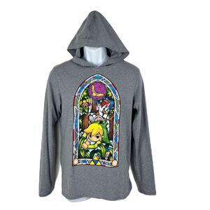 Zelda Hoodie Men Medium Grey Pullover Sweater Lightweight Wind Waker Link L/S